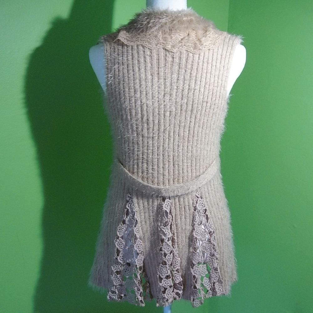 Lady Bug Fashion Tan Crochet Sweater Vest - Picture 2 of 7